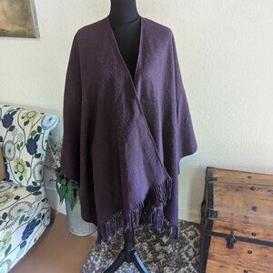 V.fraas Purple Knit Poncho/Shawl Fringe Detail- OS